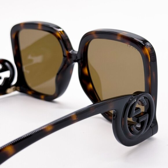 NEW GUCCI GG1326S 007 OVERSIZED DARK HAVANA BROWN MIRROR WOMEN SUNGLASSES GUCCI - Picture 9 of 13